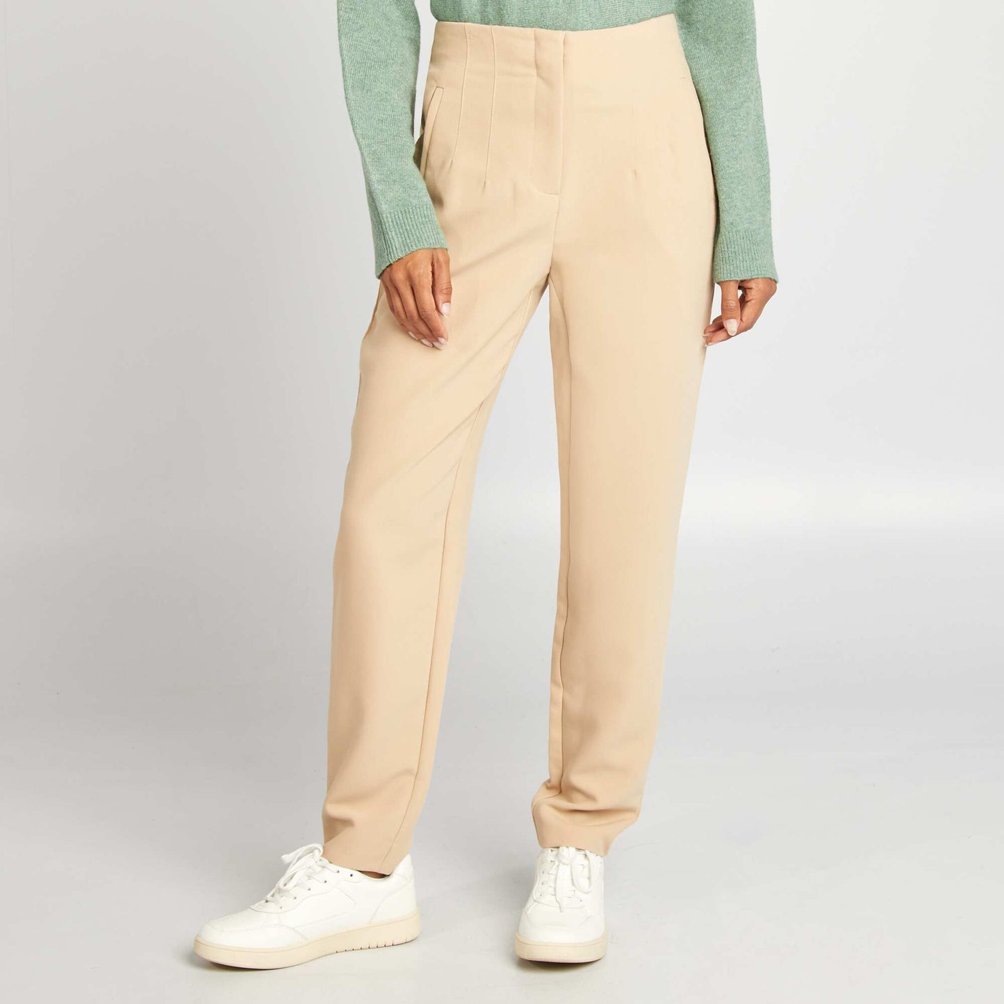 High-waisted straight-leg trousers BEIGE