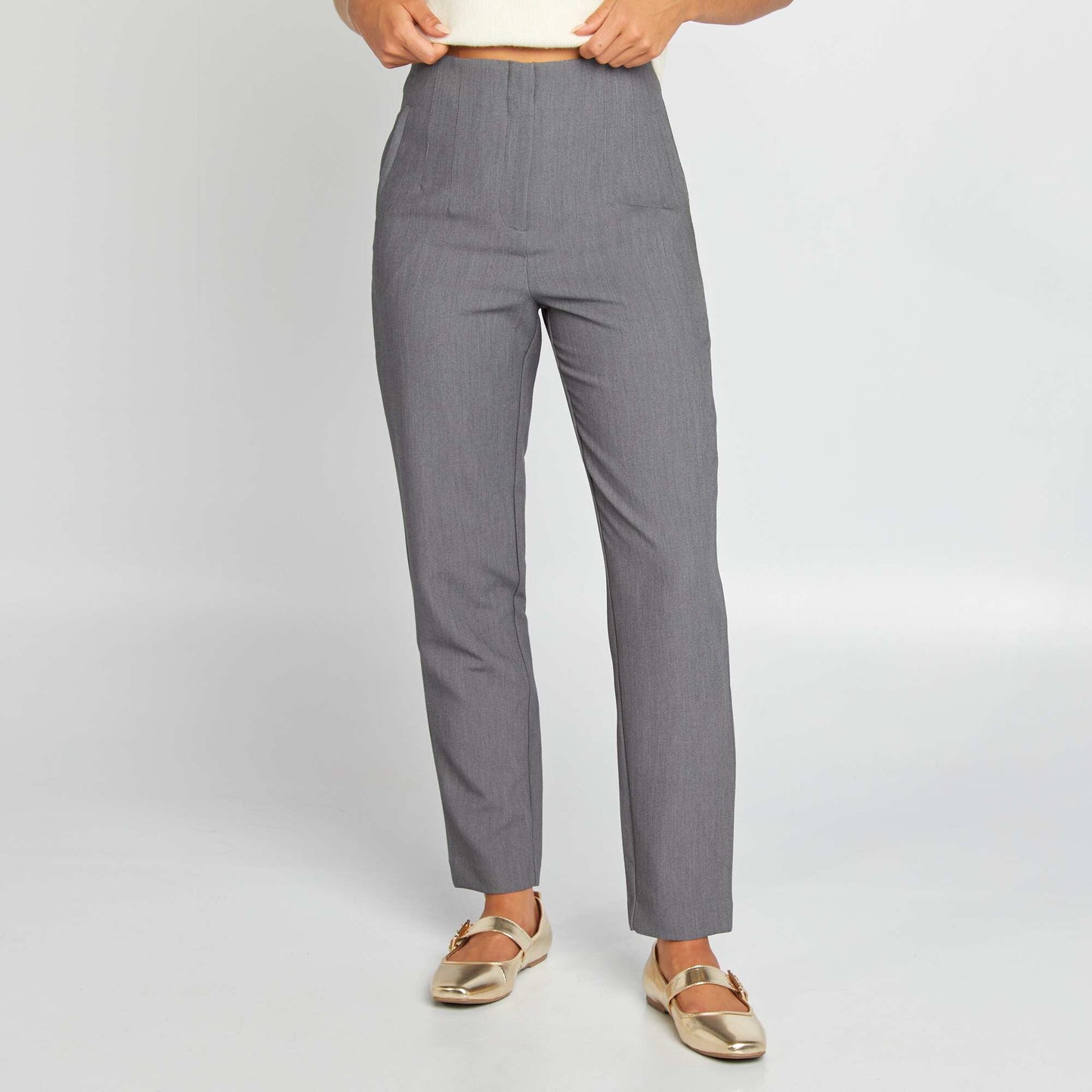 High-waisted straight-leg trousers GREY