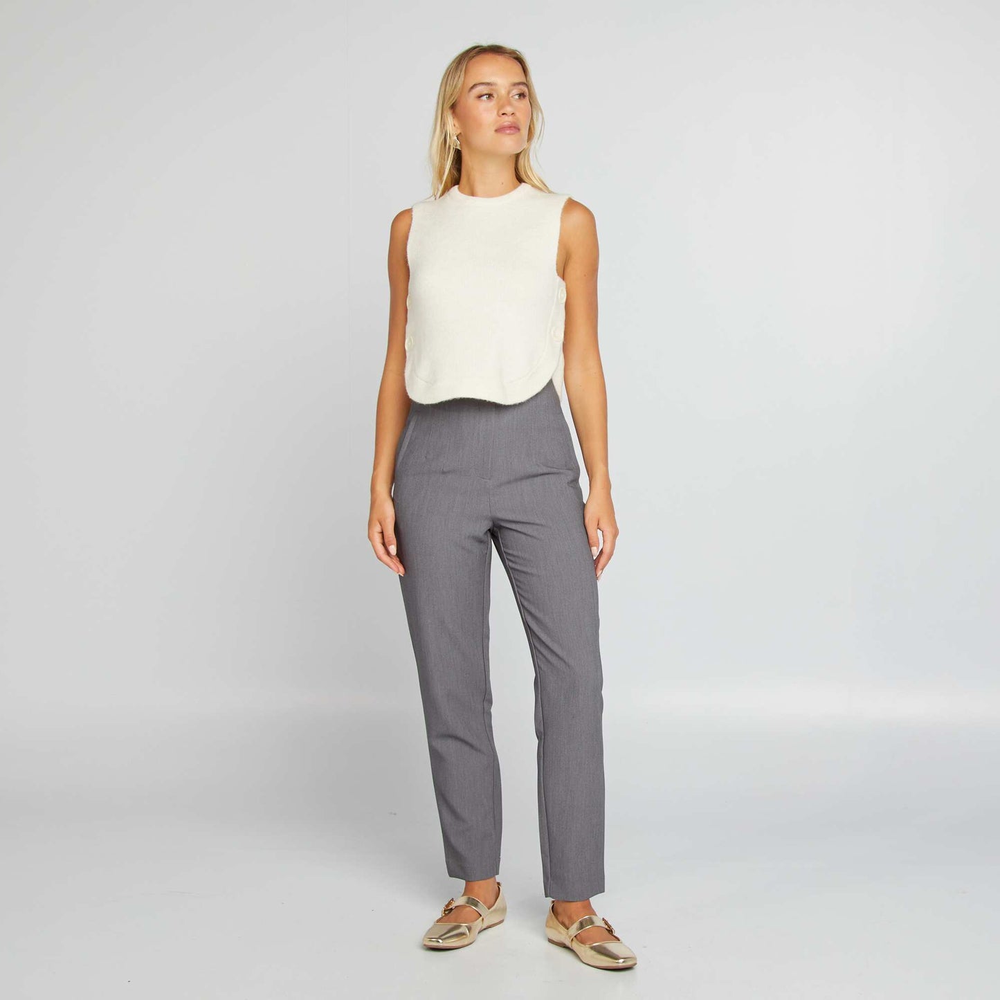 High-waisted straight-leg trousers GREY