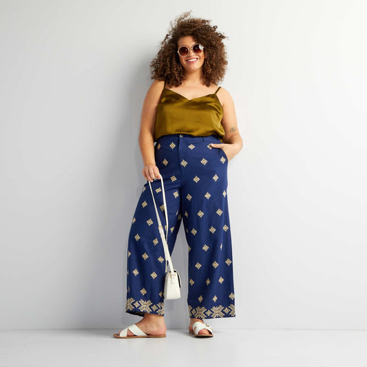 Wide-leg trousers with embroidery BLUE