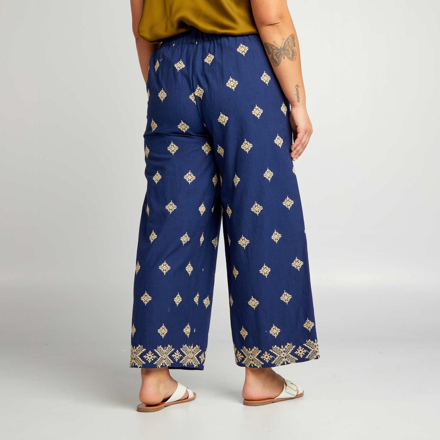 Wide-leg trousers with embroidery BLUE