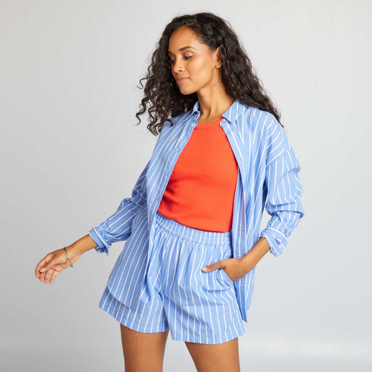 Striped poplin shorts BLUE