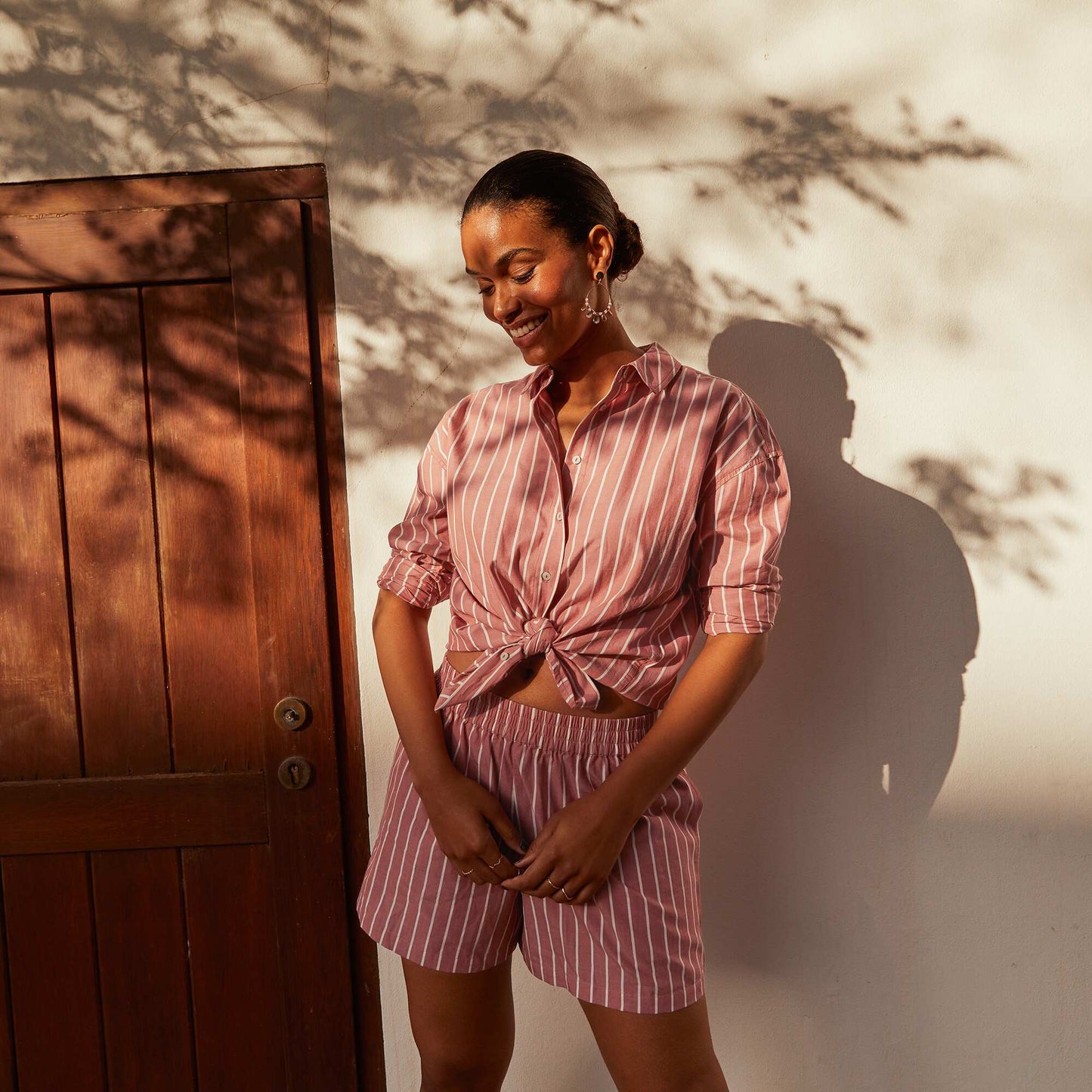 Striped poplin shorts ORANGE