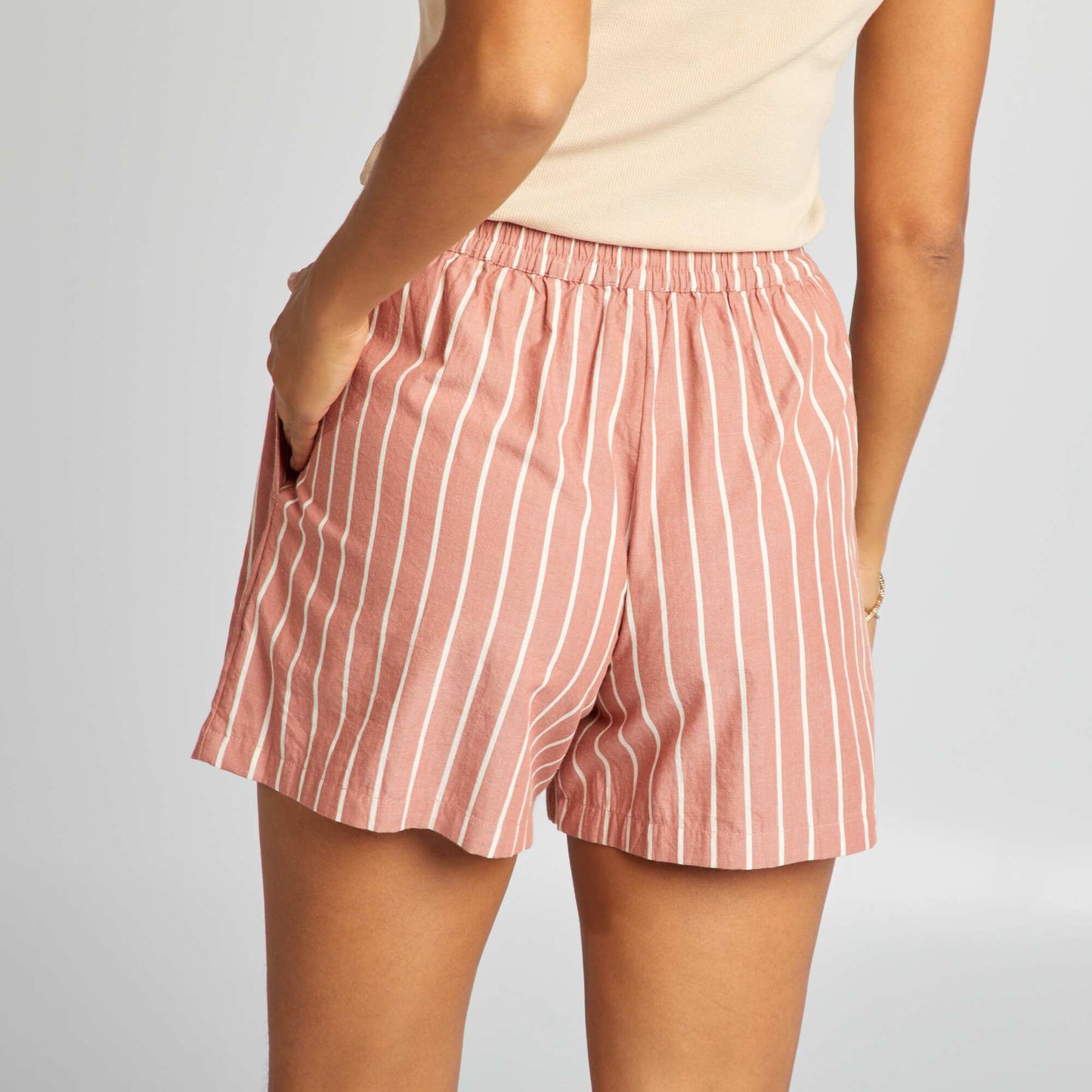 Striped poplin shorts ORANGE