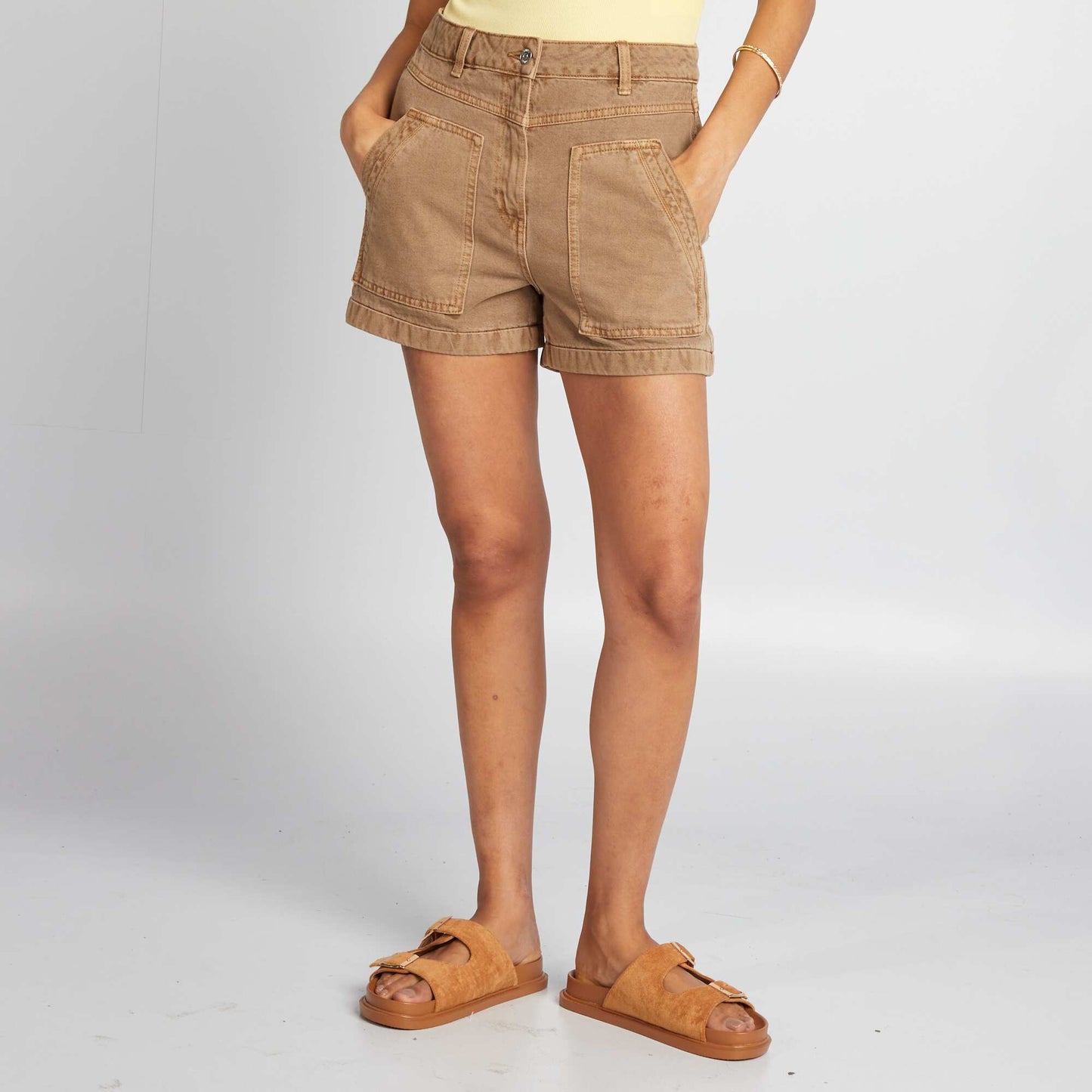 Colourful denim shorts BROWN