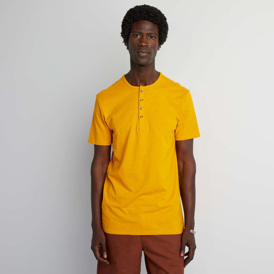 Henley collar jersey T-shirt YELLOW