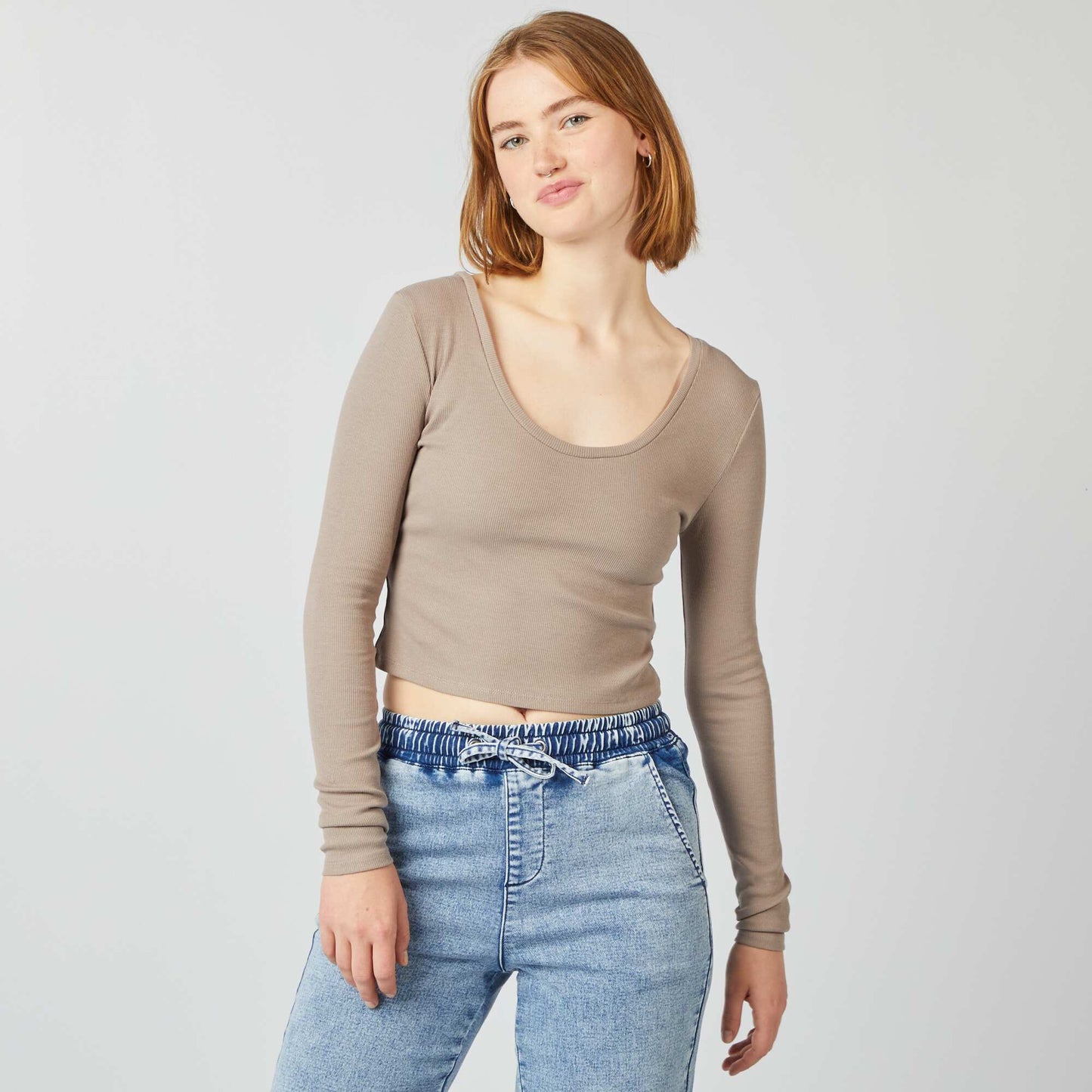 Ribbed cropped tee BEIGE