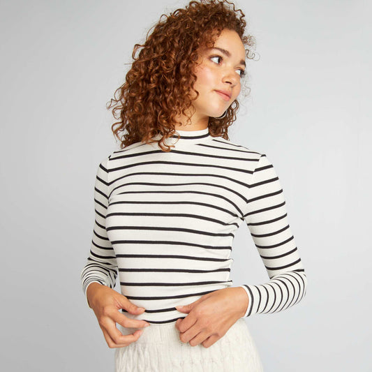 Ribbed T-shirt with long sleeves WHITE