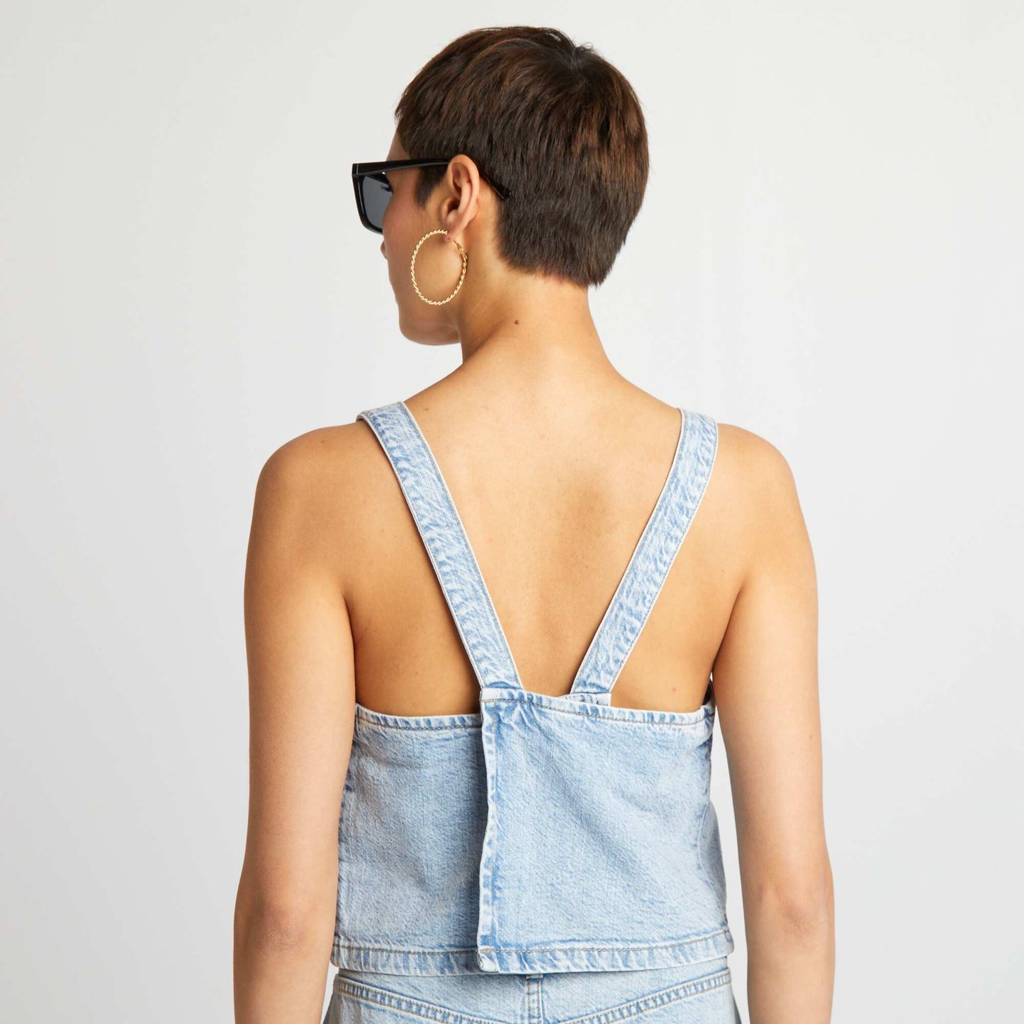 Denim top with crossover back BLUE