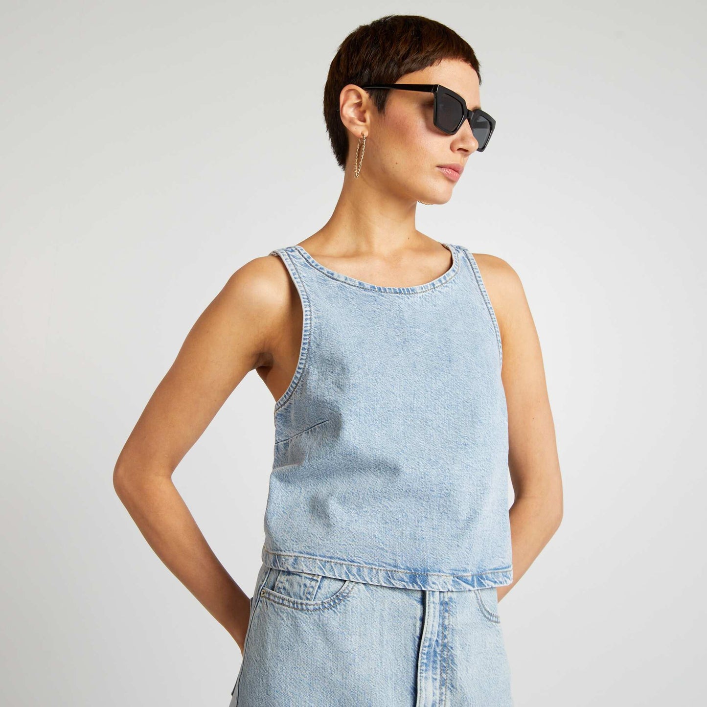 Denim top with crossover back BLUE