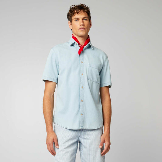 Short-sleeved denim shirt BLUE