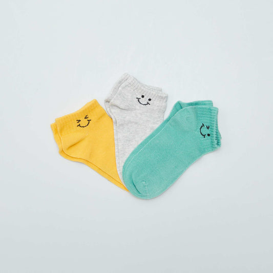 Pack of 3 pairs of invisible socks with smiley YELLOW