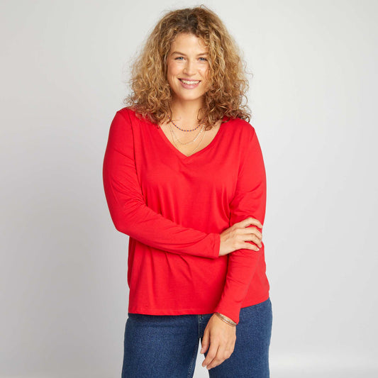 Plain long-sleeved T-shirt RED