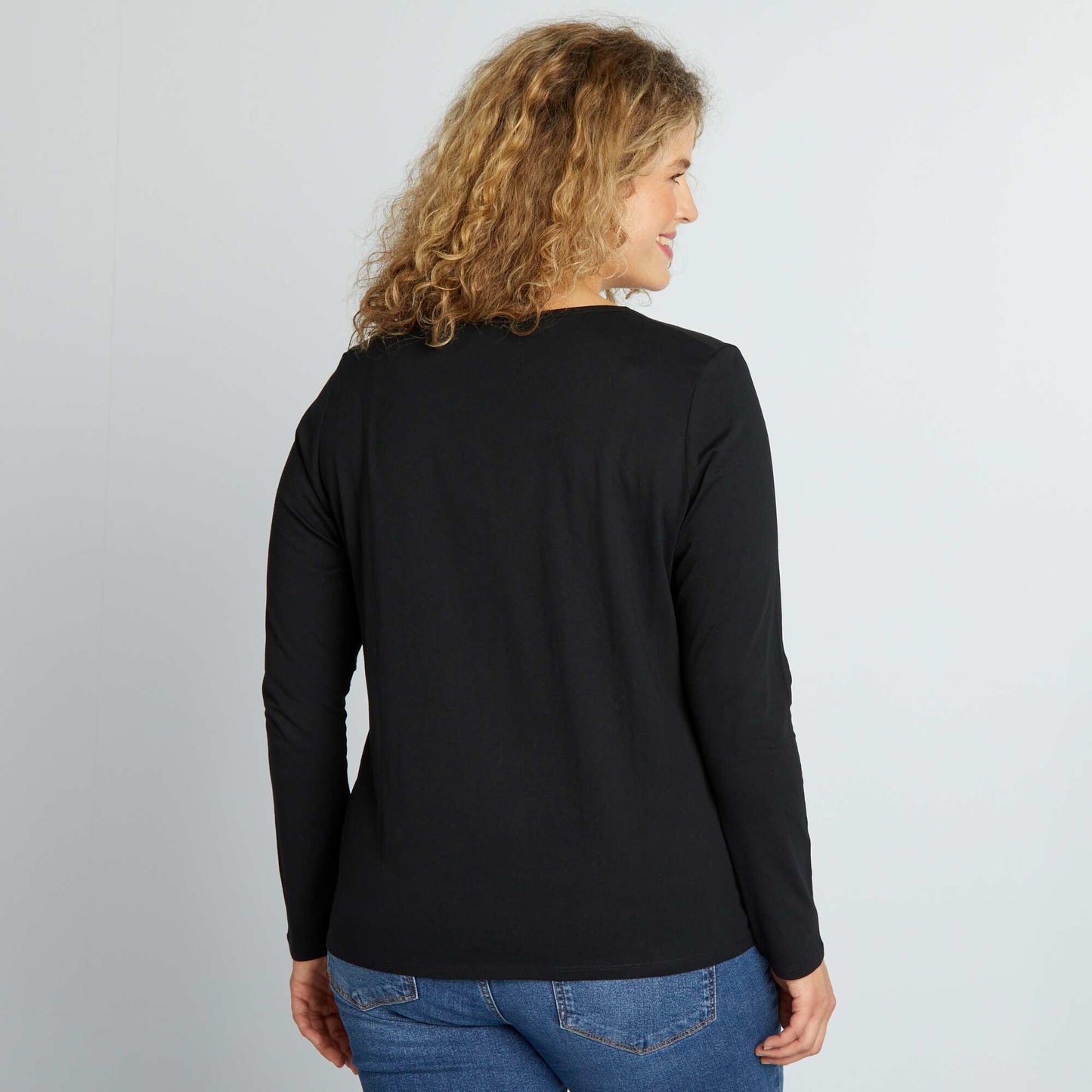 Plain long-sleeved jersey T-shirt black