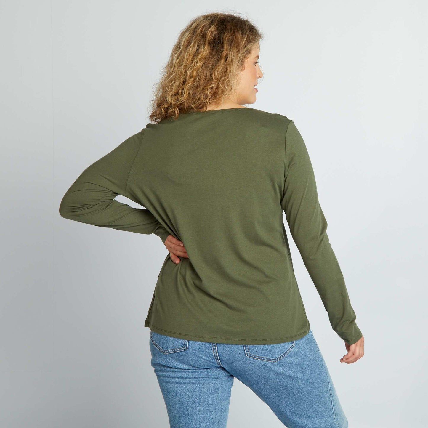 Plain long-sleeved jersey T-shirt GREEN