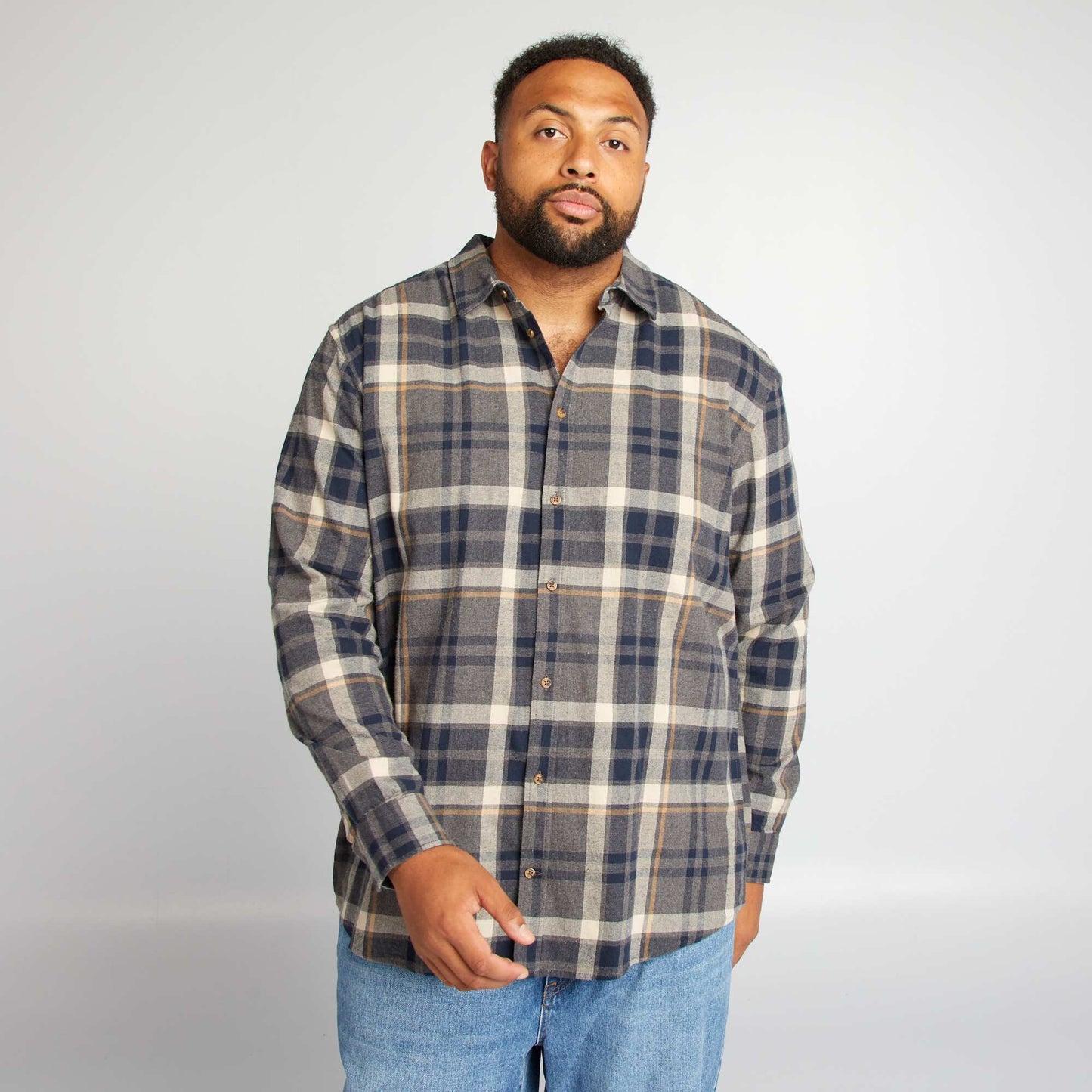 Straight-cut checked flannel shirt BLUE