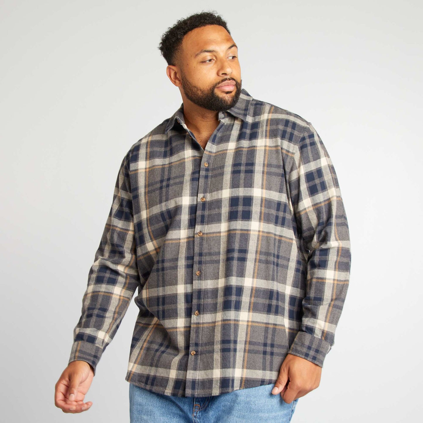 Straight-cut checked flannel shirt BLUE