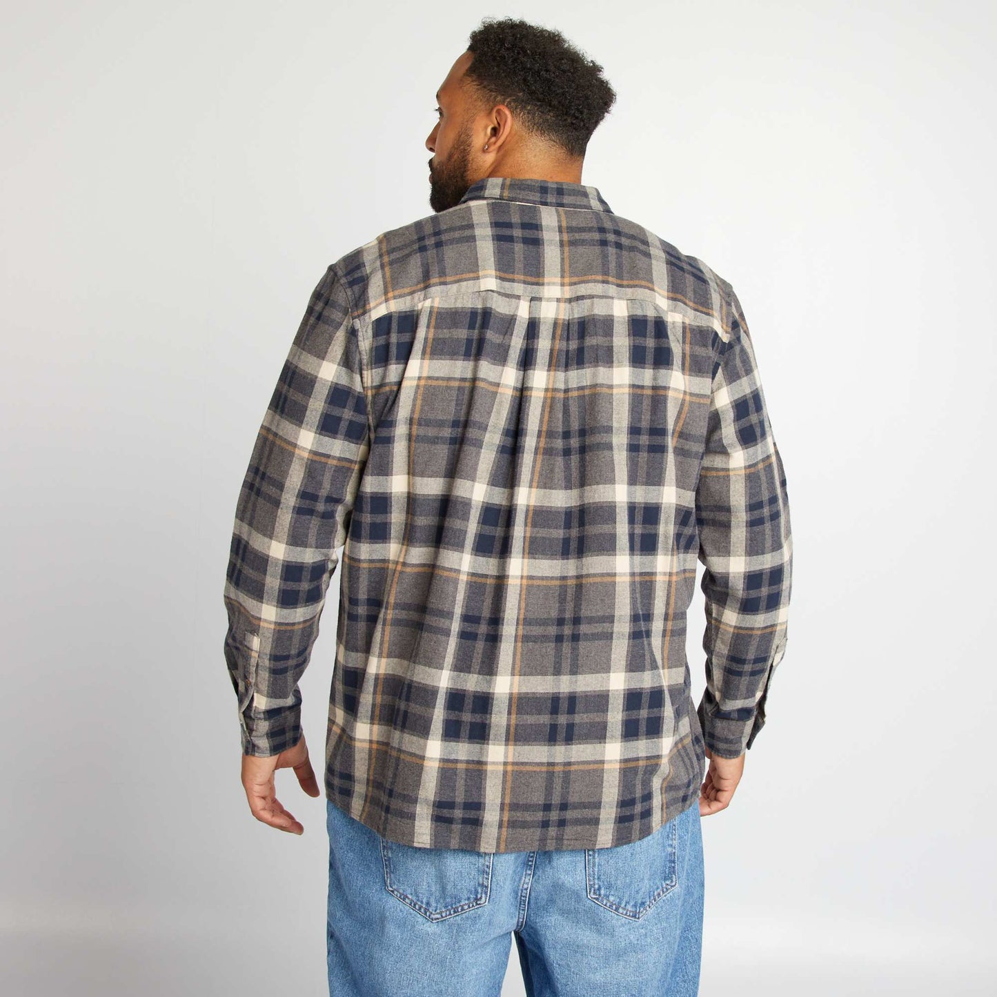 Straight-cut checked flannel shirt BLUE