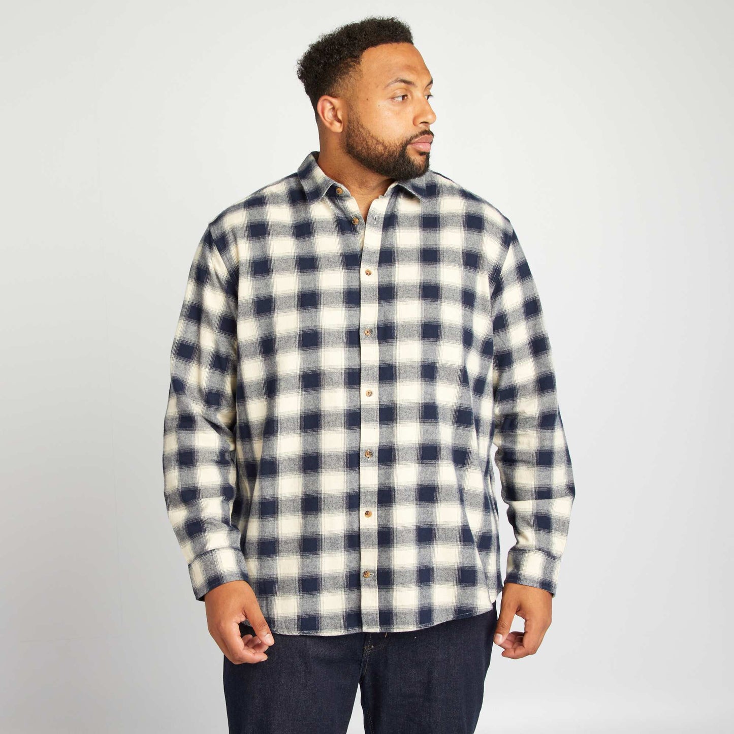 Straight-cut checked flannel shirt WHITE