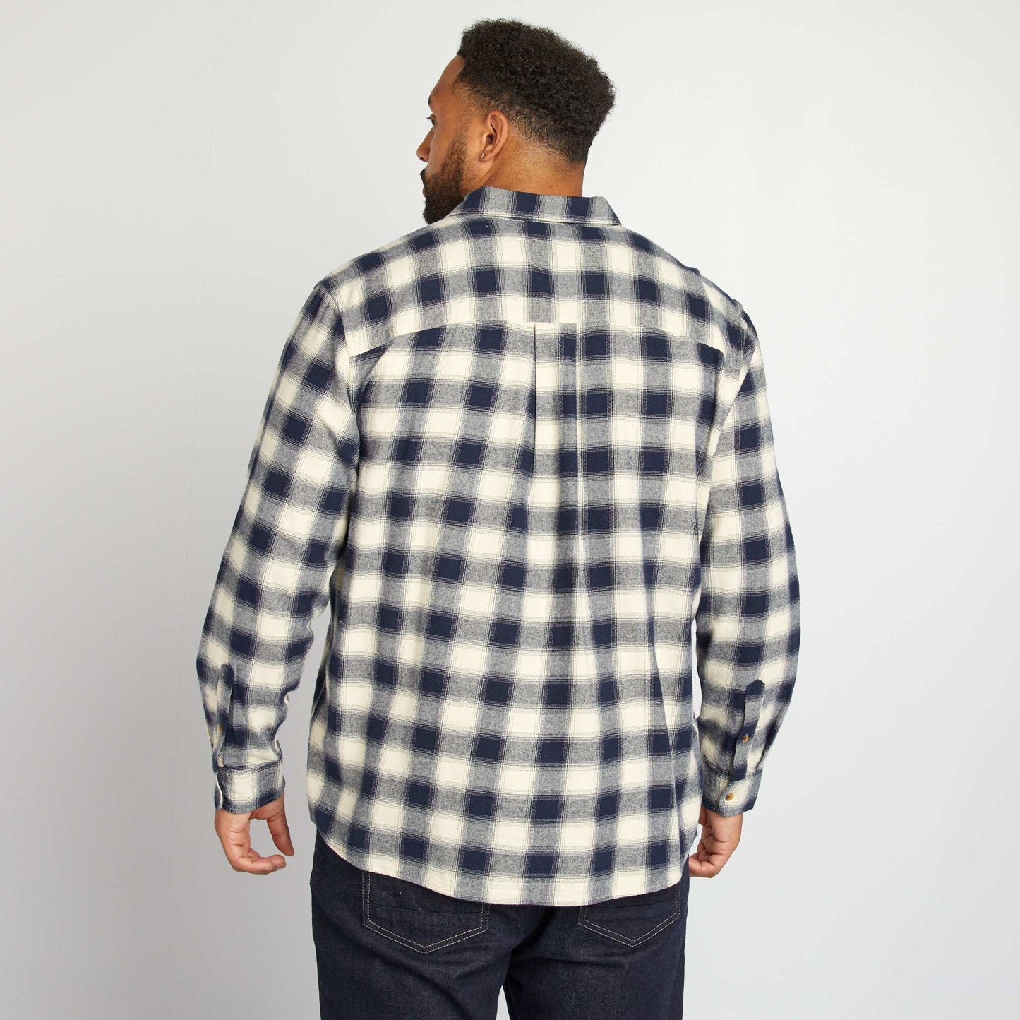 Straight-cut checked flannel shirt WHITE