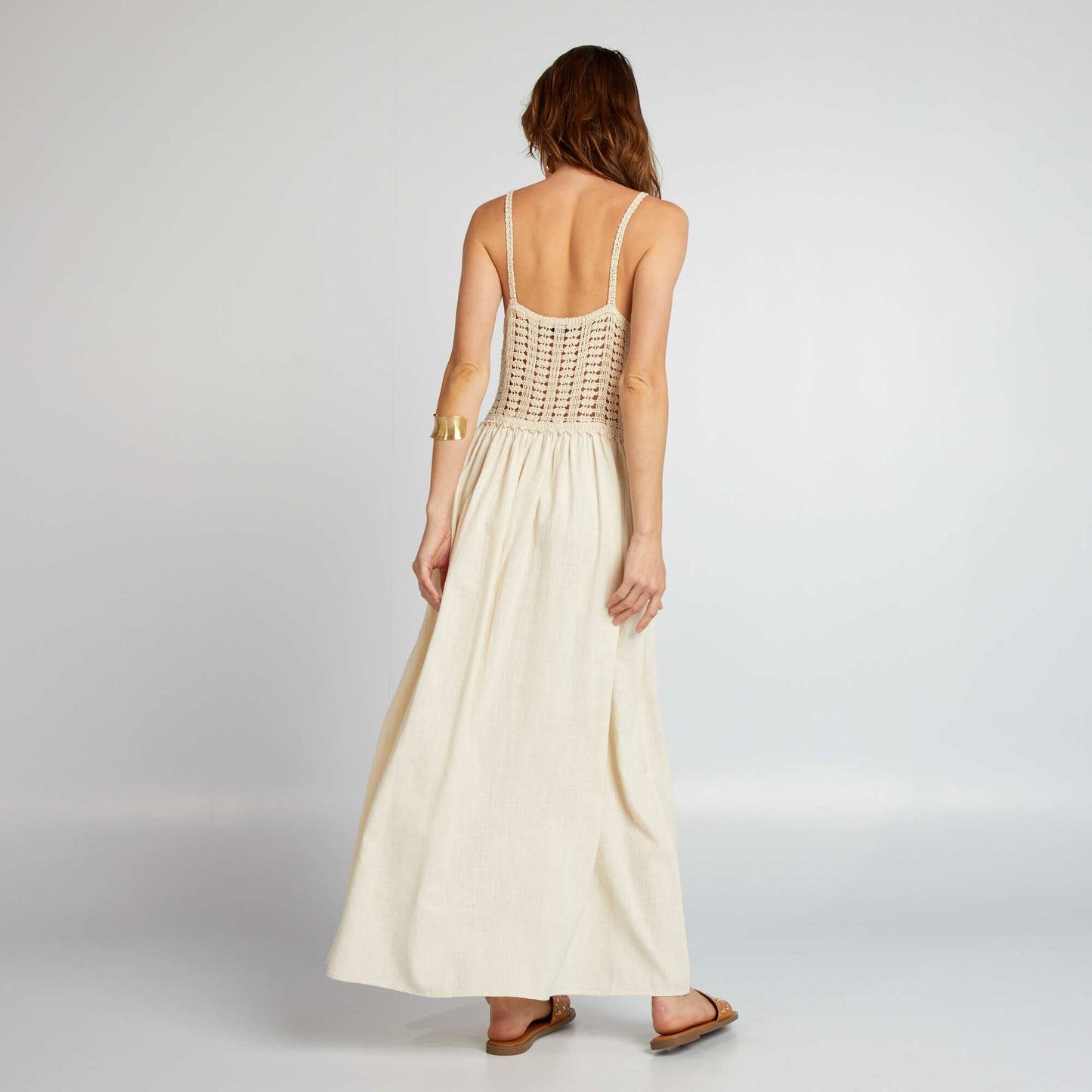 Long flared macramé dress WHITE