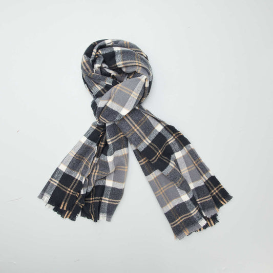 Checked knit scarf BLACK