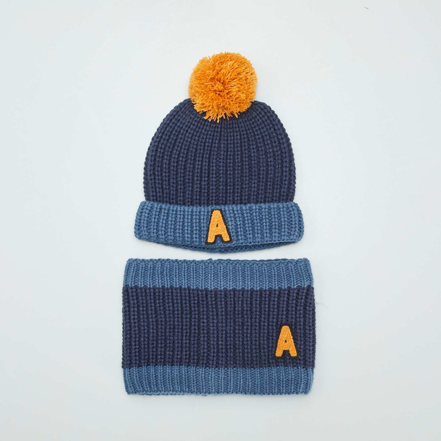 Bobble hat + lined snood set BLUE