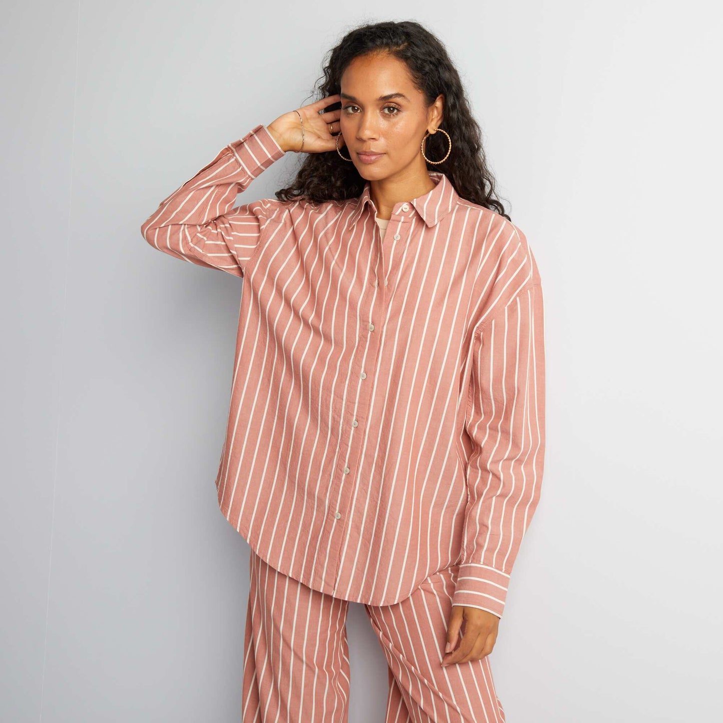 Striped poplin shirt PINK