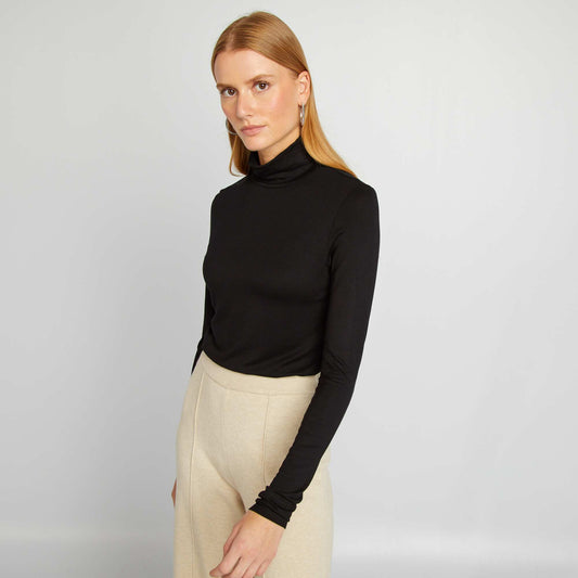 Jersey turtleneck T-shirt black