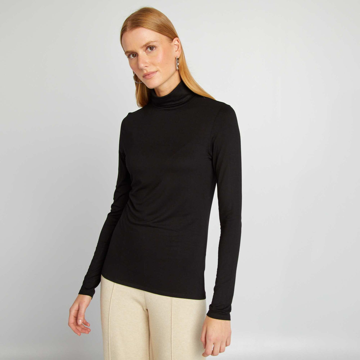 Jersey turtleneck T-shirt black