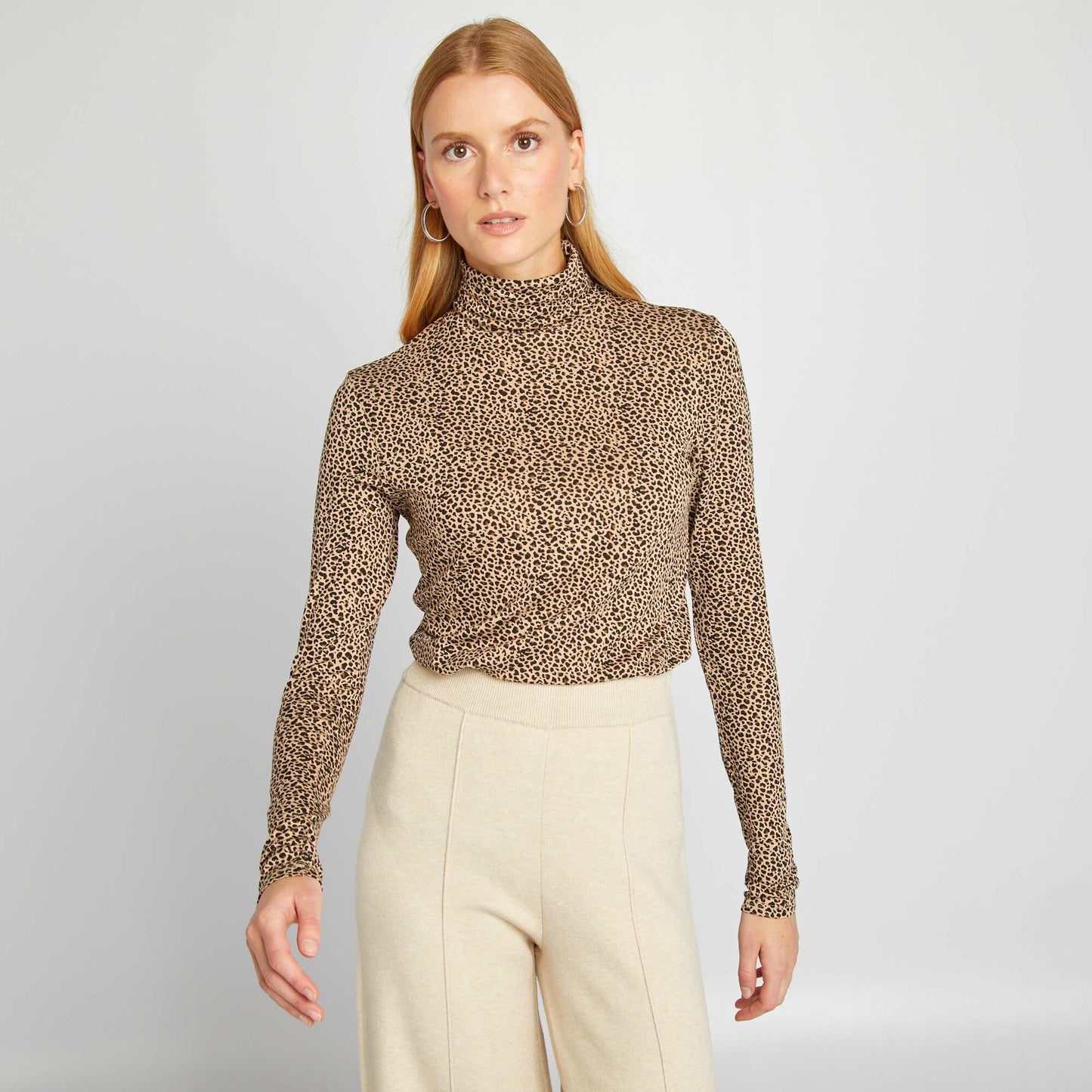 Jersey turtleneck T-shirt BEIGE