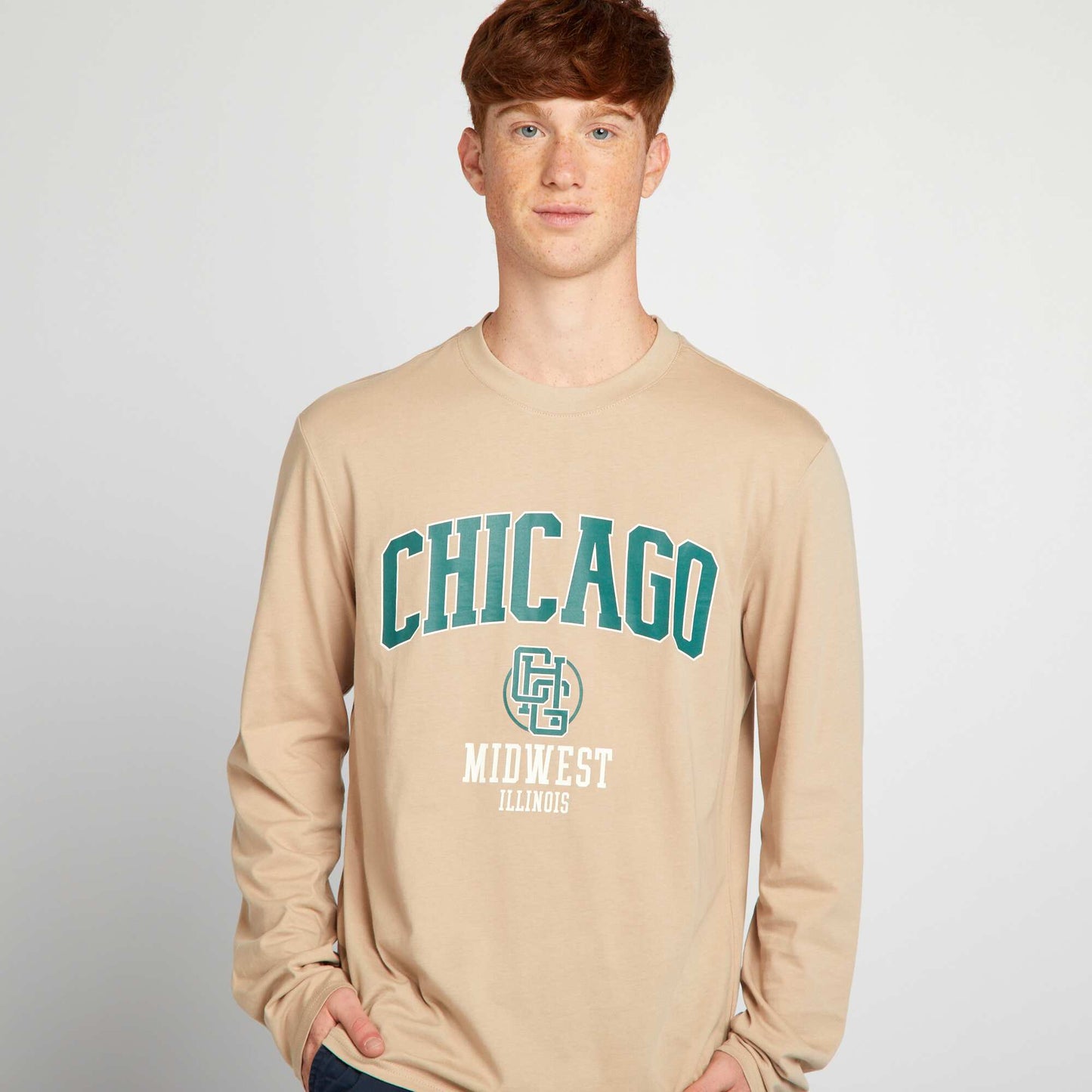 Long-sleeved jersey T-shirt BEIGE