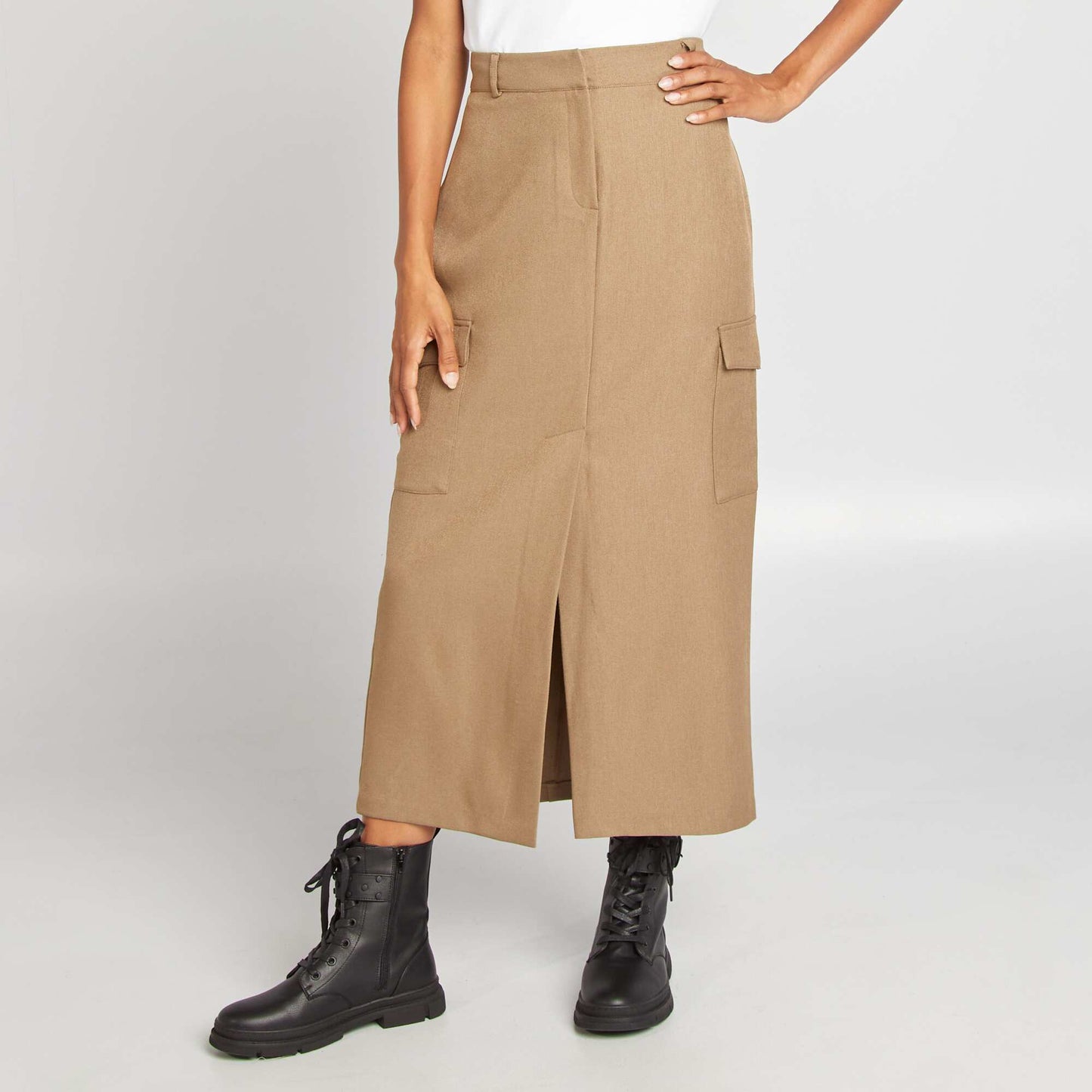 Midi skirt with pockets KHAKI