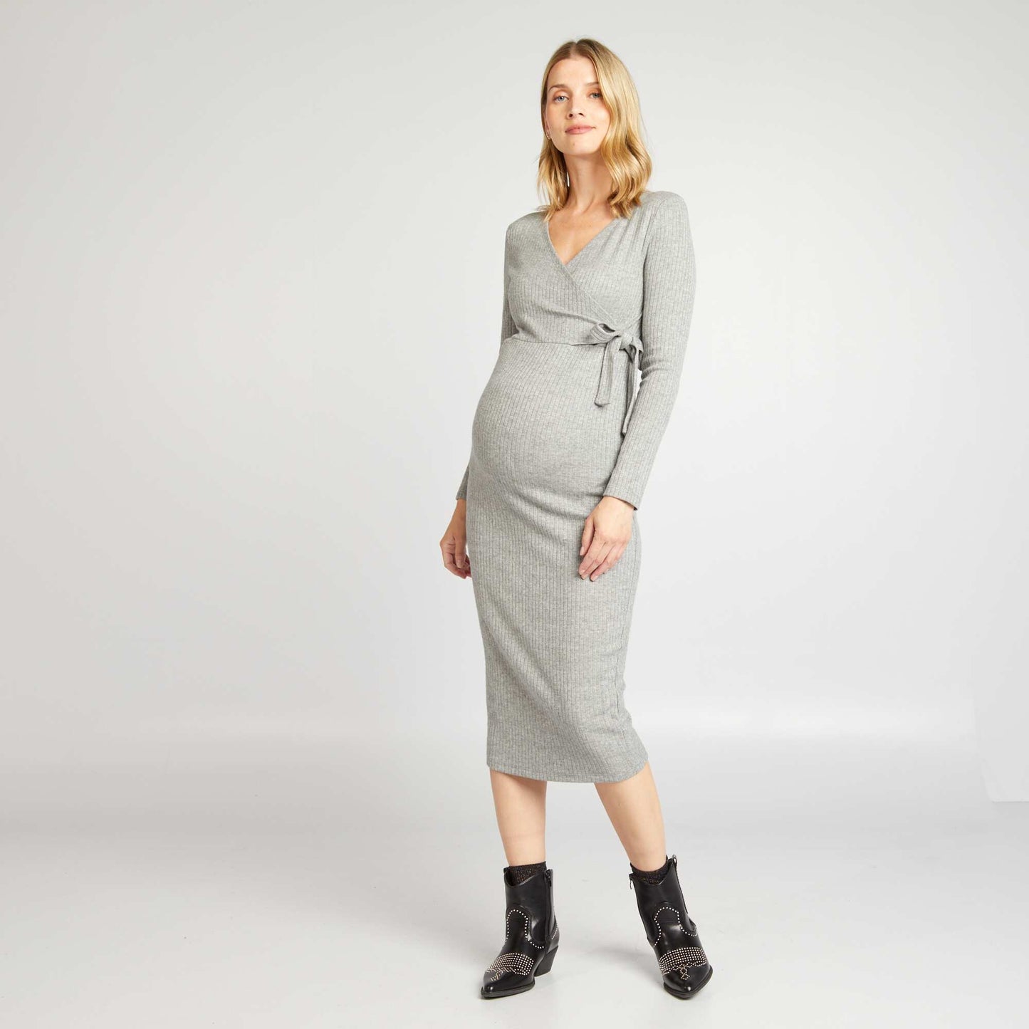 Ribbed knit maternity jumper dress GREY