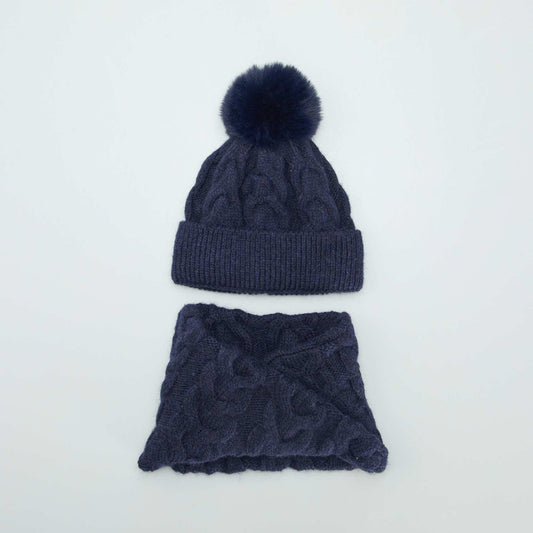 Knitted hat + snood set BLUE