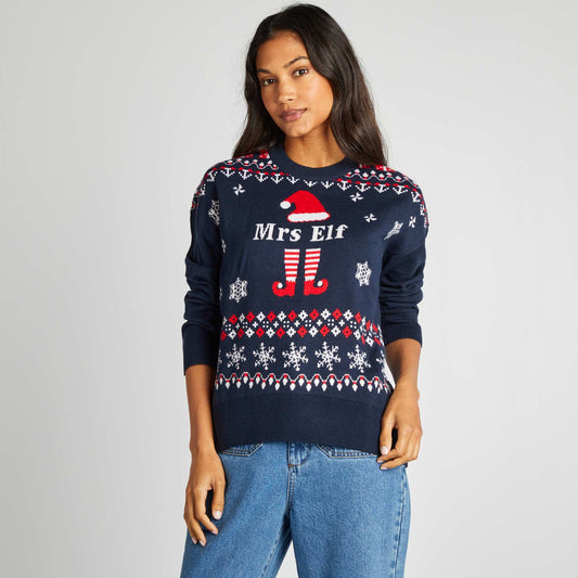 Elf print Christmas jumper BLUE