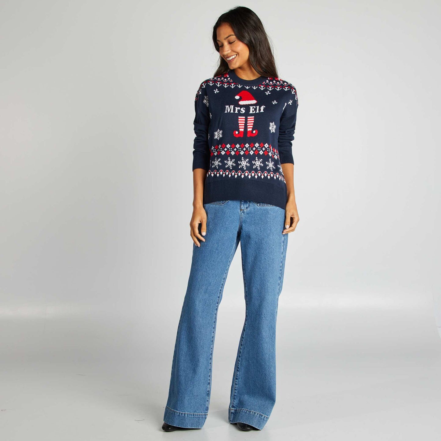 Elf print Christmas jumper BLUE