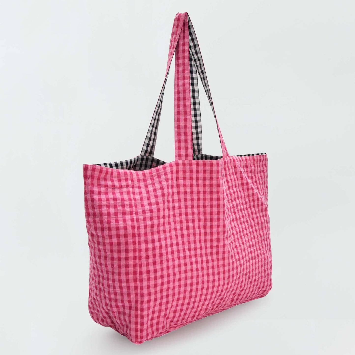 Reversible gingham print tote bag PINK