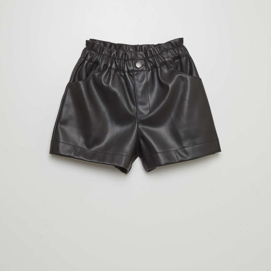 Faux leather paperbag shorts black