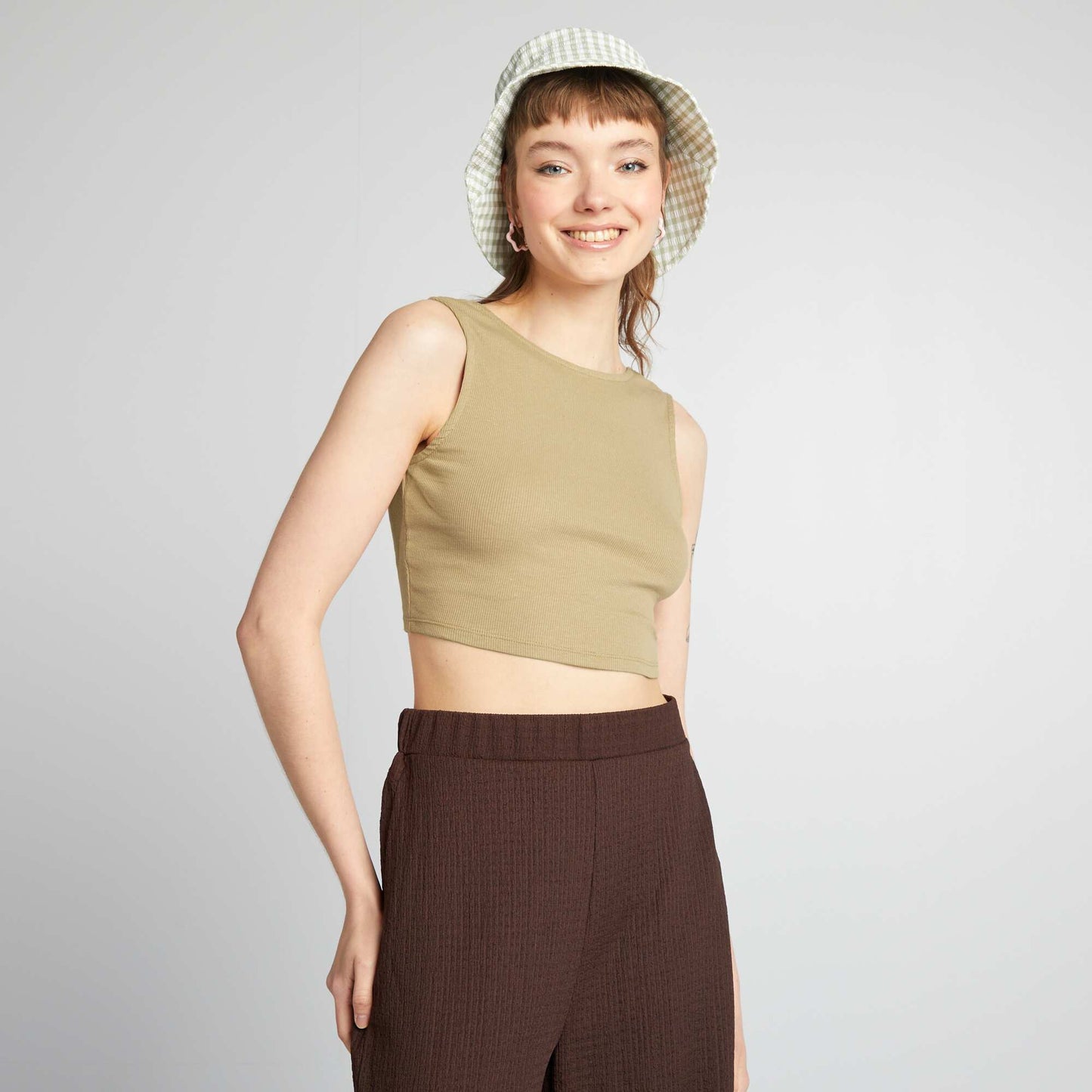 Backless cropped vest top BROWN