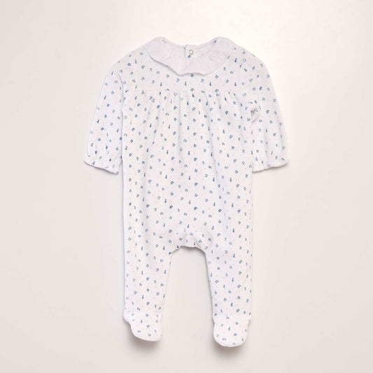 Floral print velour sleepsuit WHITE