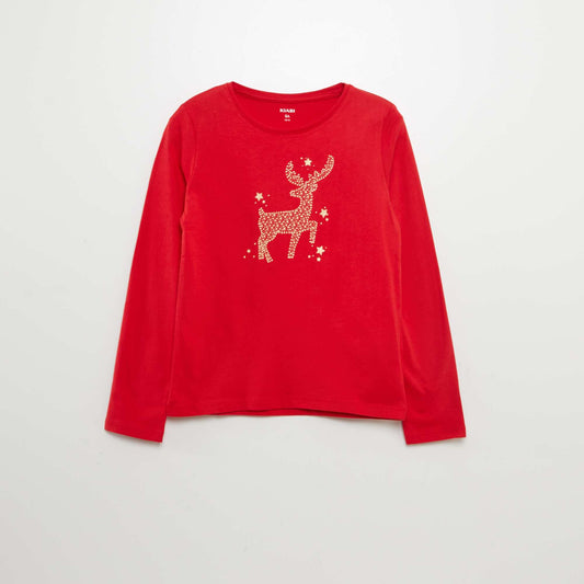 Long-sleeved printed T-shirt RED