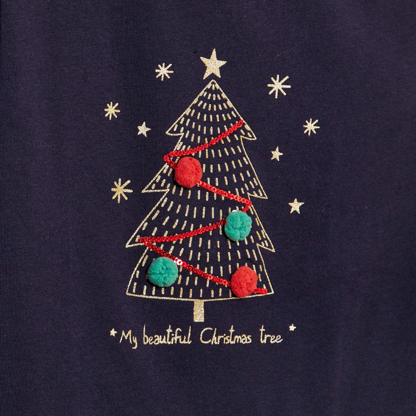 Christmas T-shirt with pompoms BLUE