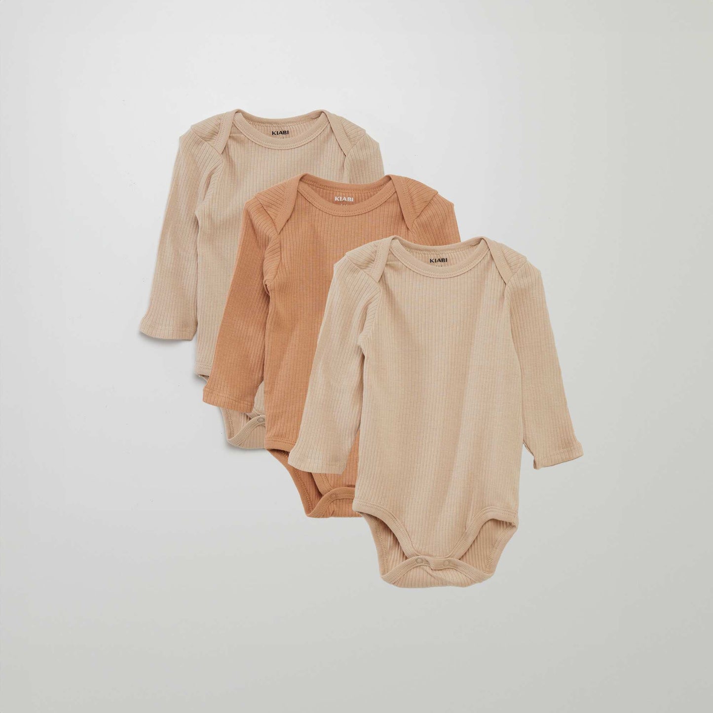 Long-sleeved bodysuit with cutaway collar - Pack of 3 BEIGE