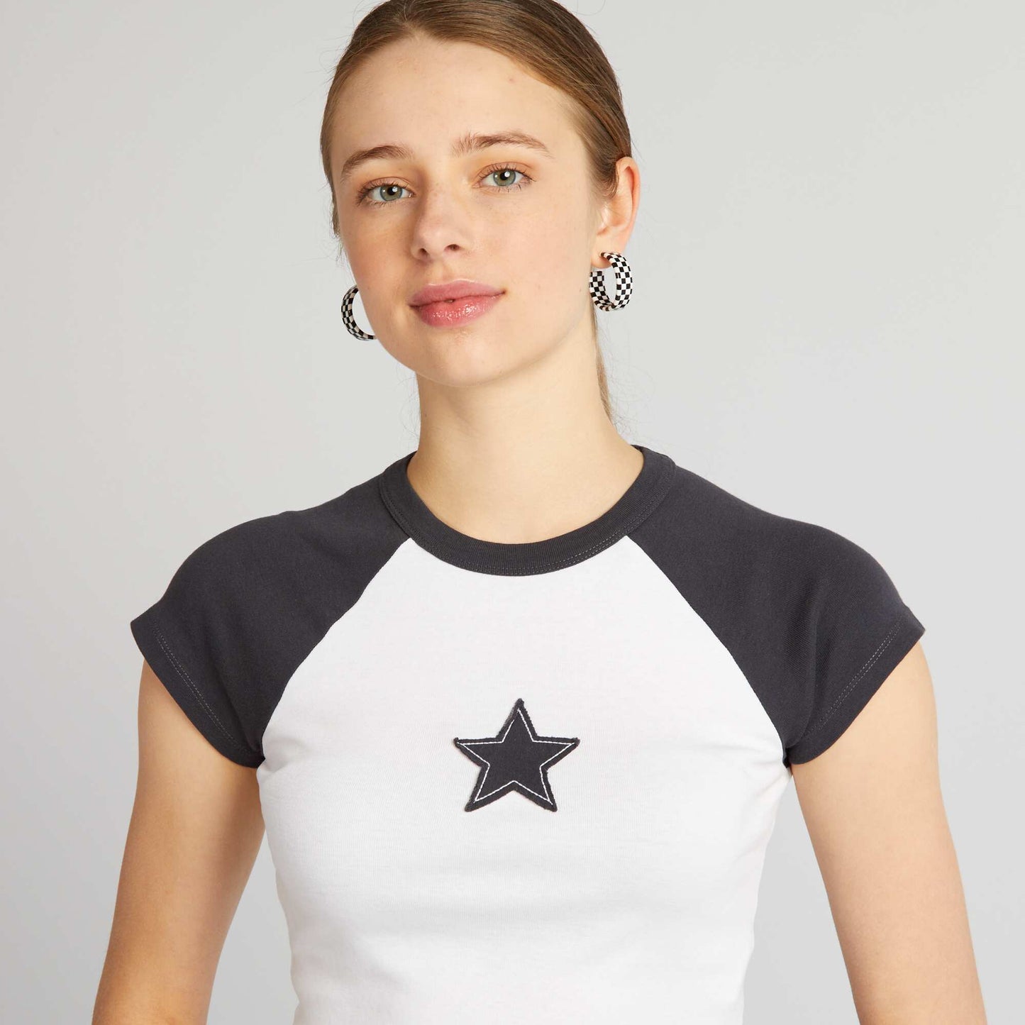 Jersey crop top with star BLACK