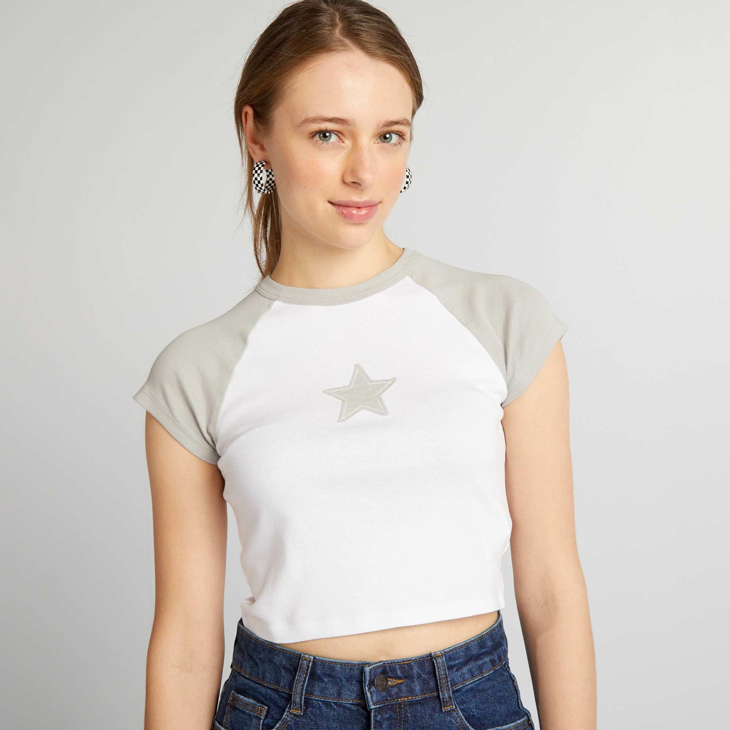 Jersey crop top with star grey