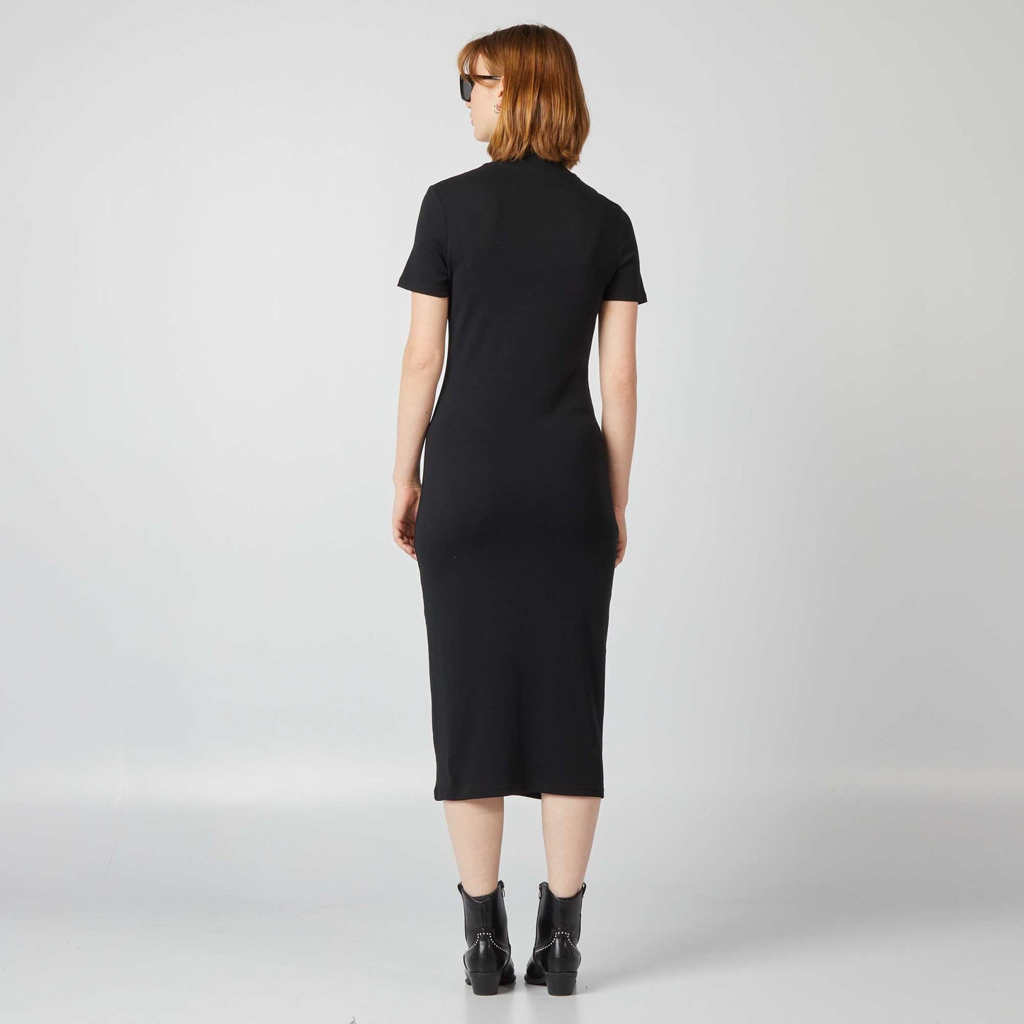 Long plain stretch cotton dress black