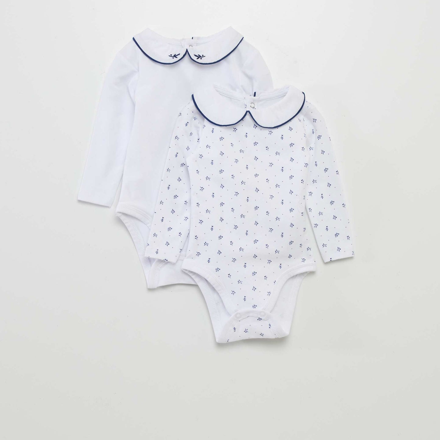 Pack of 2 long-sleeved bodysuits with ruffled collar WHITE