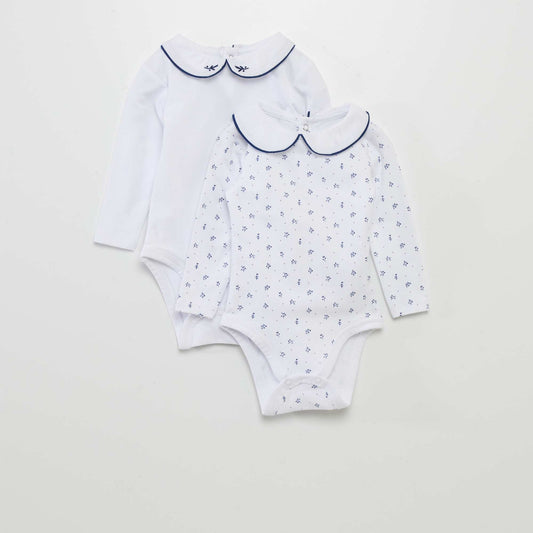 Pack of 2 long-sleeved bodysuits with ruffled collar WHITE