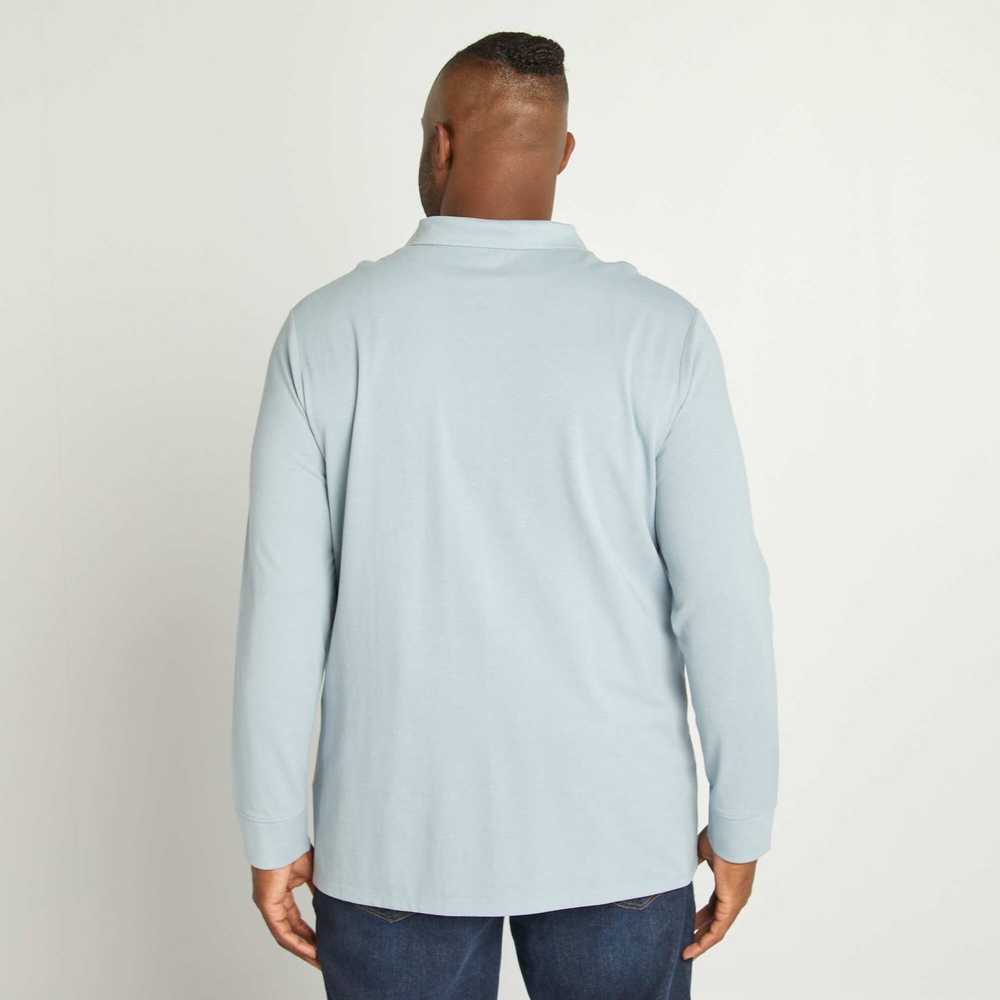 Long-sleeved cotton piqué polo shirt BLUE